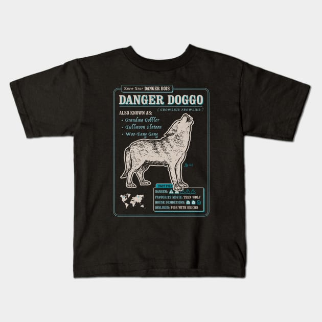 Funny Wolf Fact File - Danger Doggo Kids T-Shirt by dumbshirts